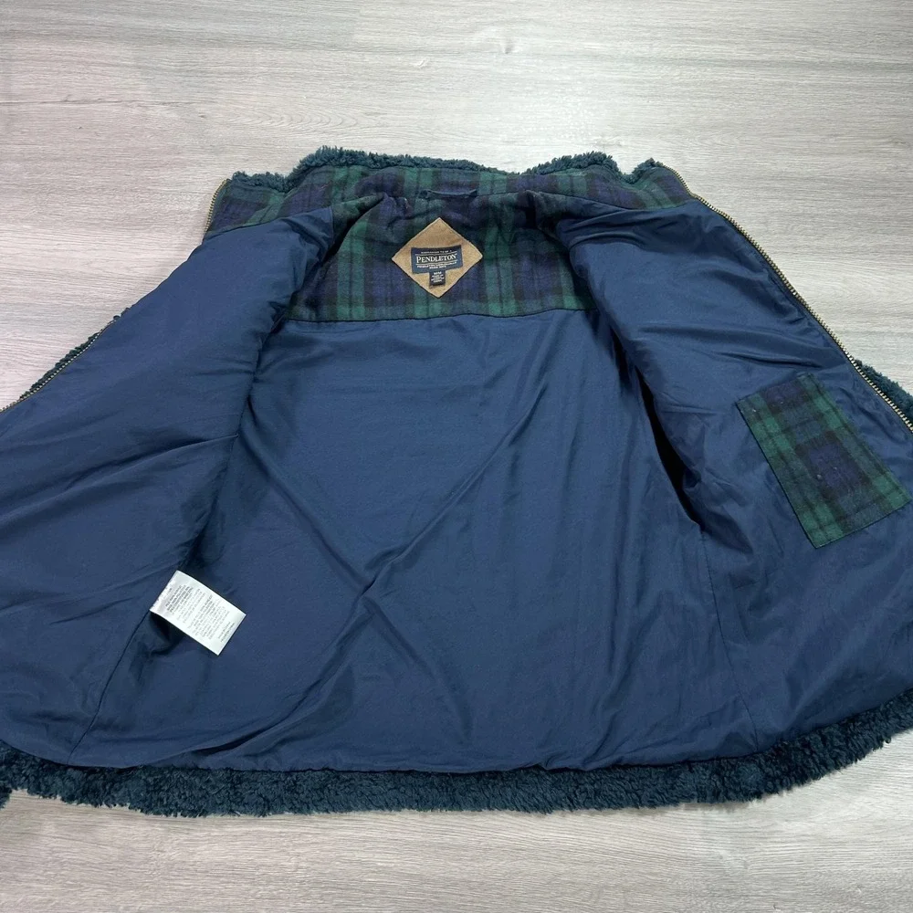 Pendleton Jacket Mens Medium Navy Sherpa Fleece Full Zip Plaid‎ Trim Lined